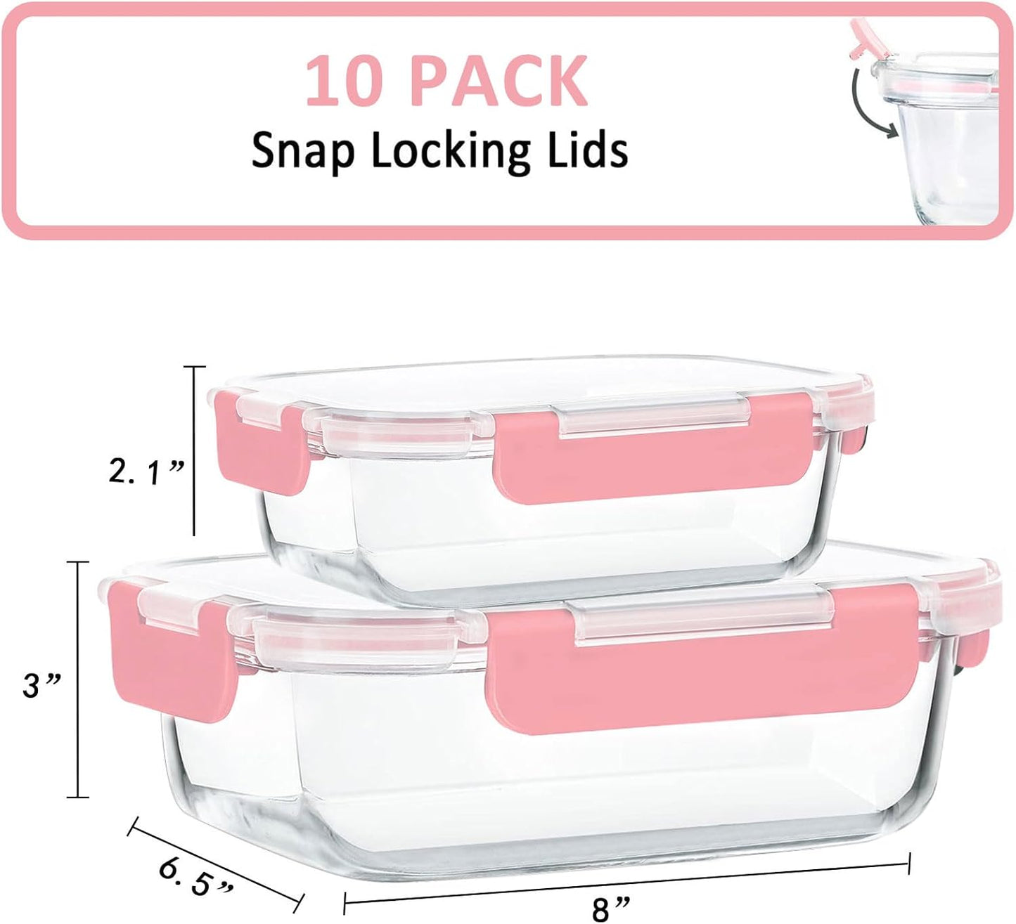 [10-Pack] Glass Meal Prep Containers with Lids, MCIRCO Food Storage Containers with Snap Locking Lids, Airtight Lunch Containers, Microwave, Oven, Freezer and Dishwasher