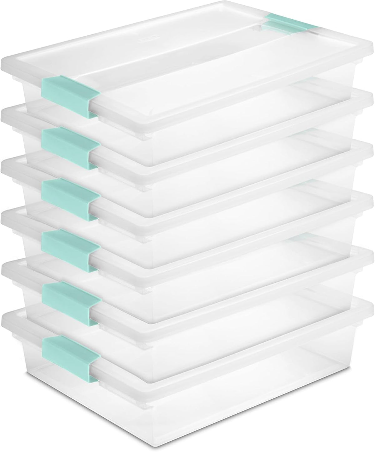 Sterilite Deep Clip Box, Stackable Small Storage Bin with Latching Lid, Plastic Container to Organize Paper, Office, Home, Clear Base and Lid, (Pack of 4)