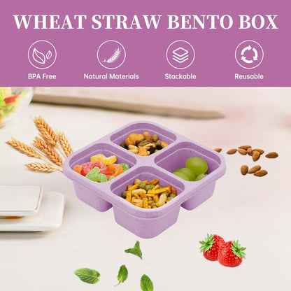 4 pack Bento Lunch Box, Snack Containers，Meal Prep Containers Kids/Toddle/Adults,Food Storage Containers for School, Work and Travel (4 and 3 Compartment Multicolor)