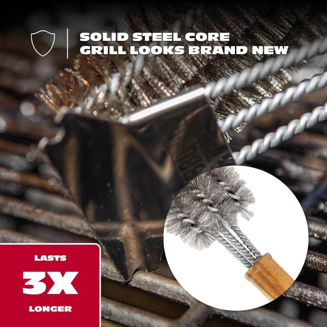 BBQ-AID Grill Brush for Outdoor Grill Bristle Free - 18" BBQ Brush for Grill Cleaning Kit - Safe BBQ Grill Cleaner Brush and Scraper - Stainless Grill Cleaning Brush for Any Grill, Grill Accessories