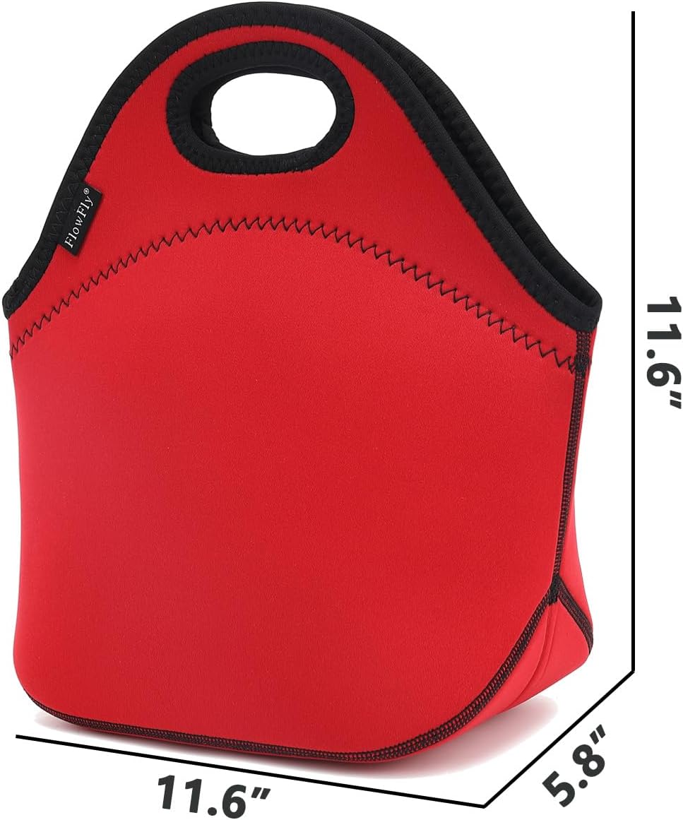 FlowFly Neoprene kids Lunch box Insulated Soft Bag Mini Cooler Thermal Meal Tote Kit for Boys, Girls,Men,Women,School,Work, Office,Black