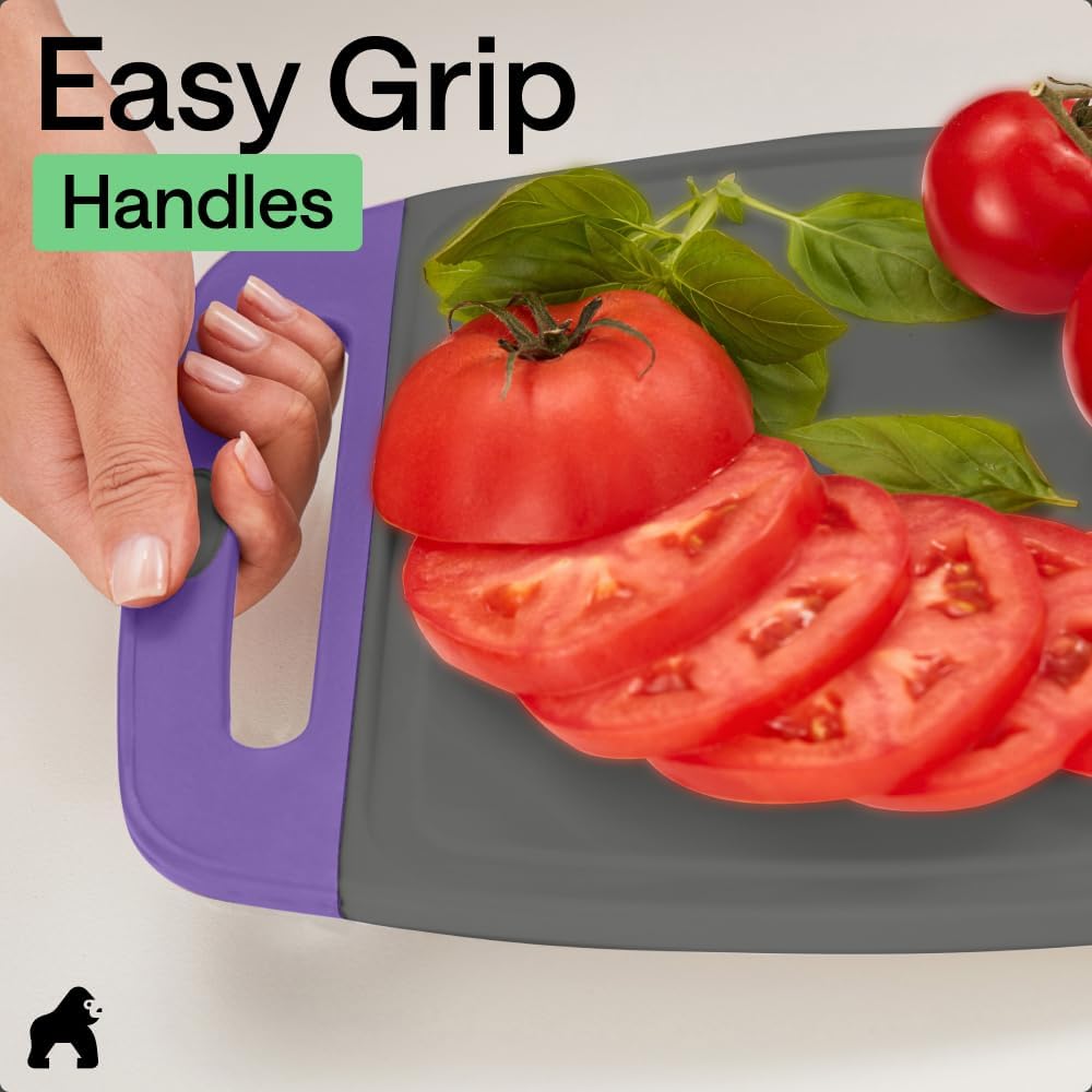 GORILLA GRIP BPA-Free Reversible Kitchen Cutting Board Set of 3, US Designed, Nonporous, Juice Grooves Catch Liquid, Slip Resistant Border, Dishwasher Safe, Durable Large Food Chopping Boards, Black