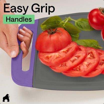 GORILLA GRIP BPA-Free Reversible Kitchen Cutting Board Set of 3, US Designed, Nonporous, Juice Grooves Catch Liquid, Slip Resistant Border, Dishwasher Safe, Durable Large Food Chopping Boards, Black