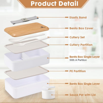 Sinnsally Bento Box for Kids and Adults, Stackable Japanese Bento Lunch Box Containers for Teens/Women with Compartments(47oz),Modern Lunch Containers with Utensil Set,Leak-Proof Lunchbox,Rectangle