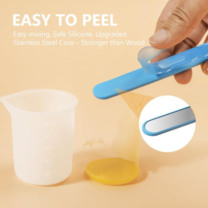 KISREL Silicone Measuring Cups for Resin, Resin Supplies with 600&100ml Cups, Resin Mixing Cups, Silicone Stir Sticks, Epoxy Mixing Cup