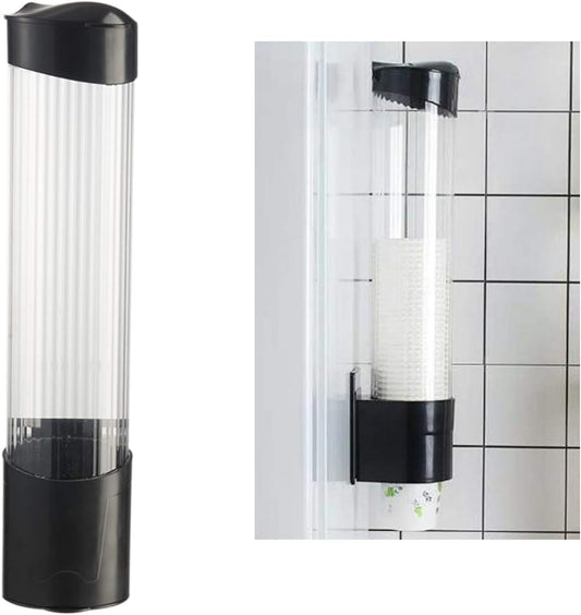 Cup Dispenser Wall Mounted Plastic Water Dispenser Disposable Cup Holder Rack, Paste or Screw Plate Mountable for Paper Cups Halloween Party Supplies(L, White)