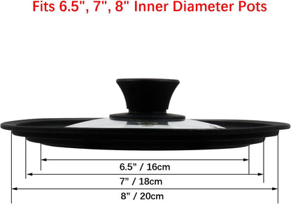 Silicon Glass Lid Fits 6.5", 7", 8" Inner Diameter Pots (Grey)