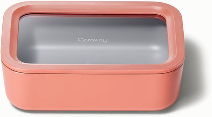 Caraway Glass Food Storage - 4.4 Cup Glass Container - Ceramic Coated - Easy to Store, Non Toxic, Non Stick Lunch Box Container with Lids - Dishwasher, Oven, & Microwave Safe - Mist