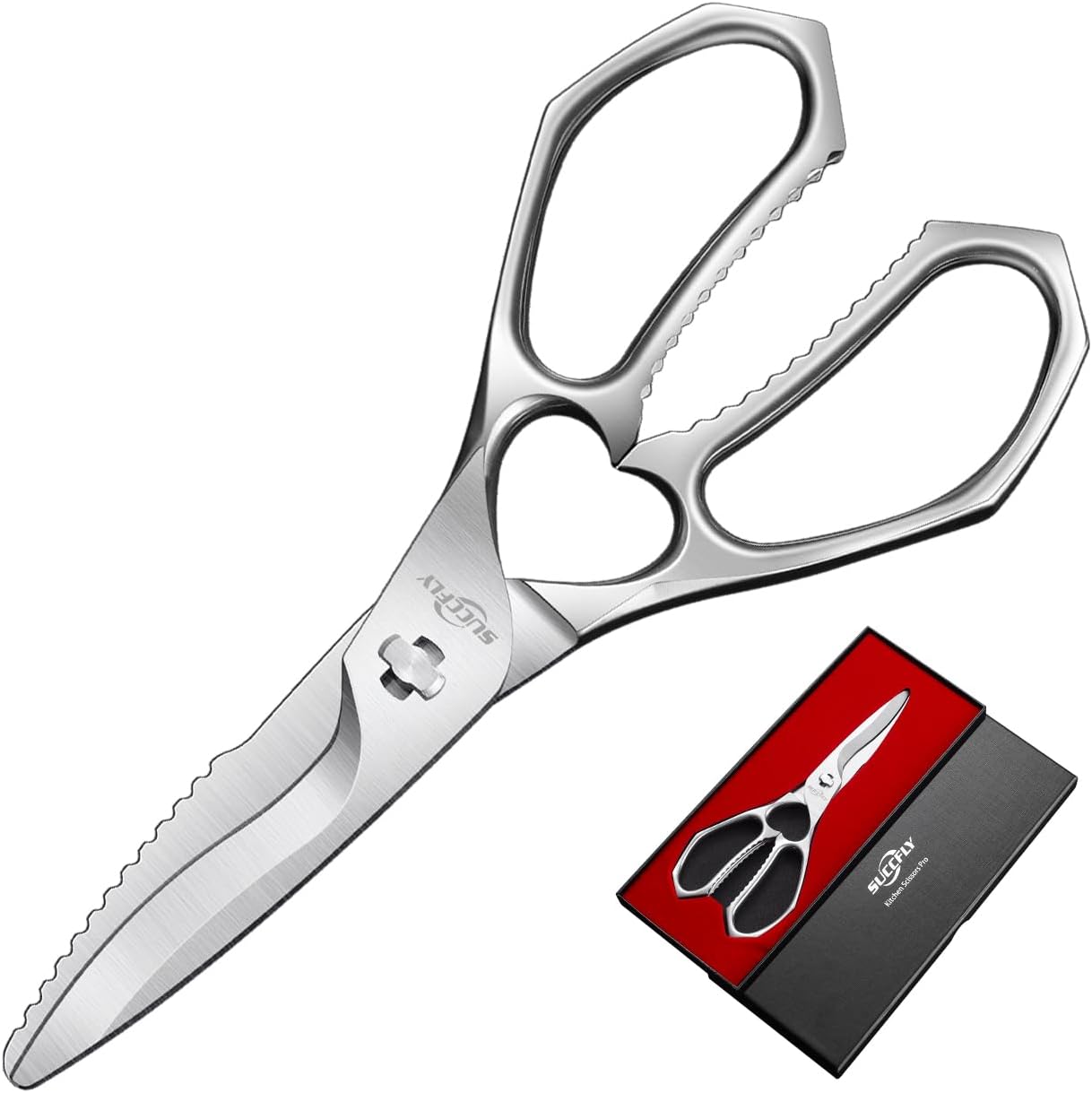 SUCCFLY Kitchen Scissors for Food，Premium Kitchen Shears Heavy Duty，8.8″Ultra Sharp Meat Scissors Detachable Blade，All Steel Poultry Shears Black Titanium Plated，Anti-Slip Cooking Scissor All Purpose