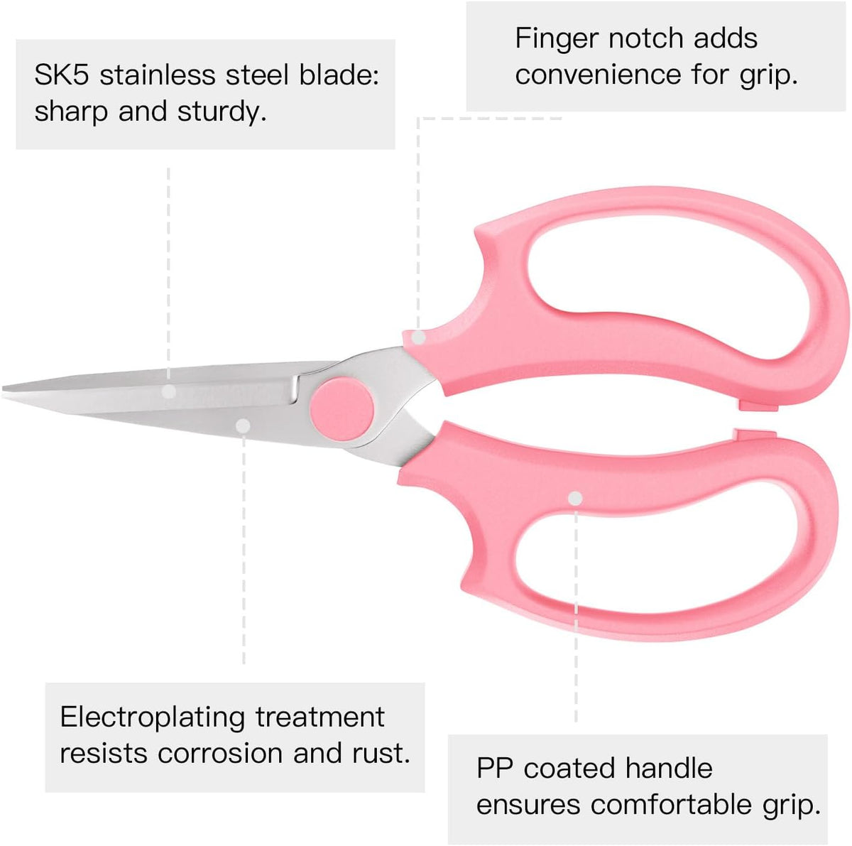 Housolution Flower Scissors, Premium Steel Garden Pruning Shears, Pink