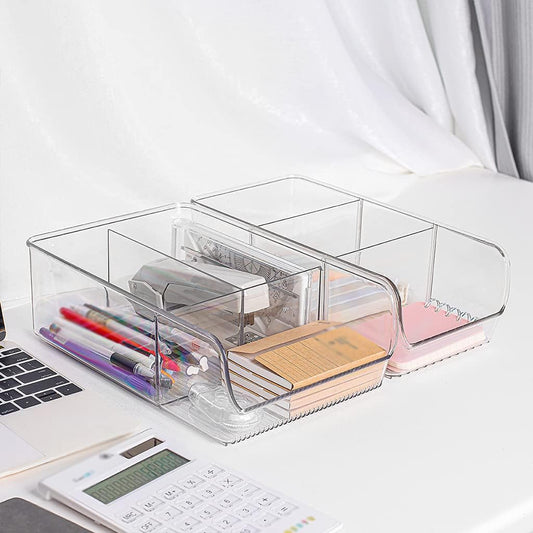 Clear Organizer Bins with Removable Dividers for Snacks Bag Sugar Packets Seasoning Packets Spice Packets Pouches