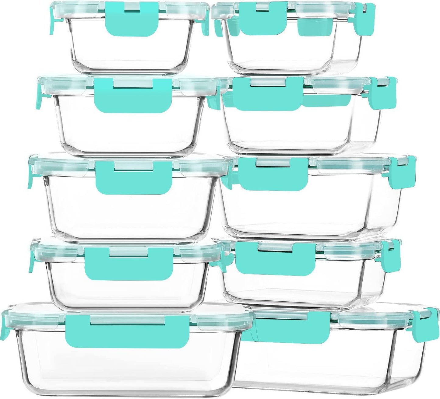 M MCIRCO 10-Pack Glass Food Storage Container with Lids, Airtight Lunch Bento Boxes, Glass Meal Prep Container,Microwave, Oven, Freezer and Dishwasher Friendly