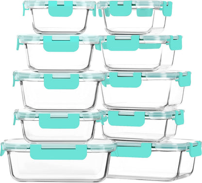 M MCIRCO 10-Pack Glass Food Storage Container with Lids, Airtight Lunch Bento Boxes, Glass Meal Prep Container,Microwave, Oven, Freezer and Dishwasher Friendly
