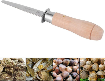 Stainless Steel Oyster Knife 8.19 Inch - Ergonomic Wooden Handle Oyster Opener Tool for Effortless Shucking of Clams and Mussels Seafood