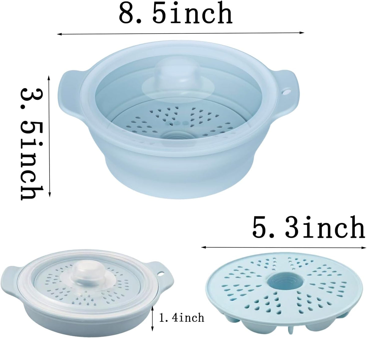 Collapsible Silicone Microwave Vegetable Steamer with Removable Steam Rack,42oz Heat-Resistant Cooker with Steam Holes,Easy to Store Freezer Dishwasher Safe,BPA Free (Grey)