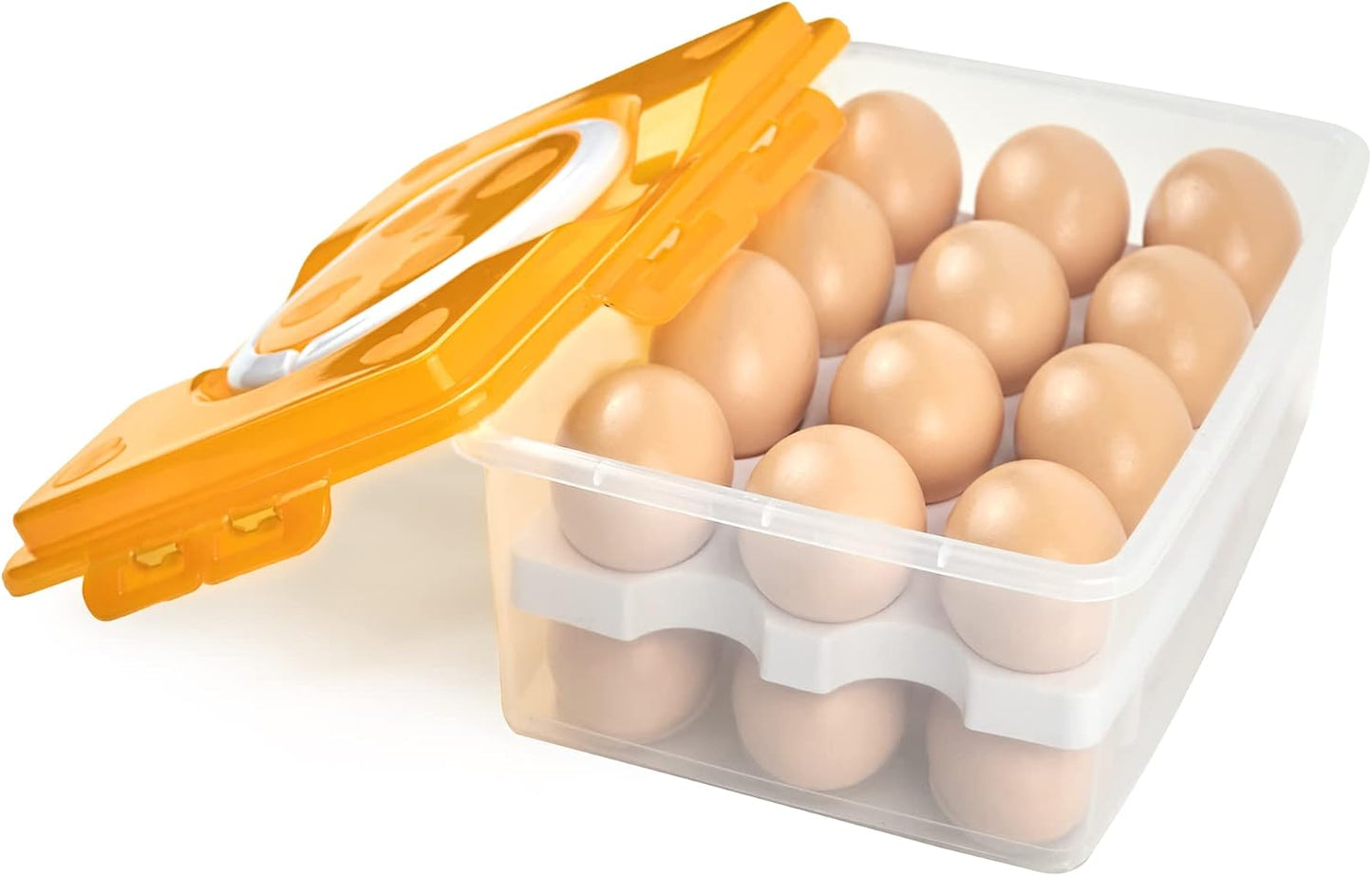 2 Tiers Egg Container Deviled Egg Carrier Eggs Holder with Handle Fridge Freezer Storage by DELIFUR (Green)