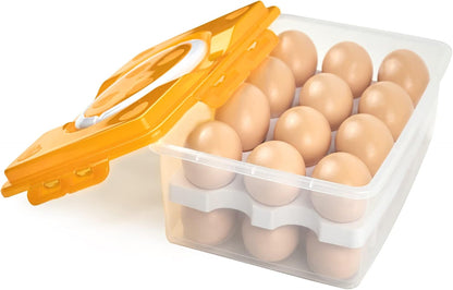 2 Tiers Egg Container Deviled Egg Carrier Eggs Holder with Handle Fridge Freezer Storage by DELIFUR (Green)
