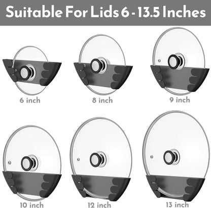 Universal Pot Lid Organizer for Cabinet - Upgraded Patented Niceyos Inside Cabinet Door Wall Mount Pan Top Storage Organizer Rack Holder for Kitchen, Fits 6" to 13" (Black)