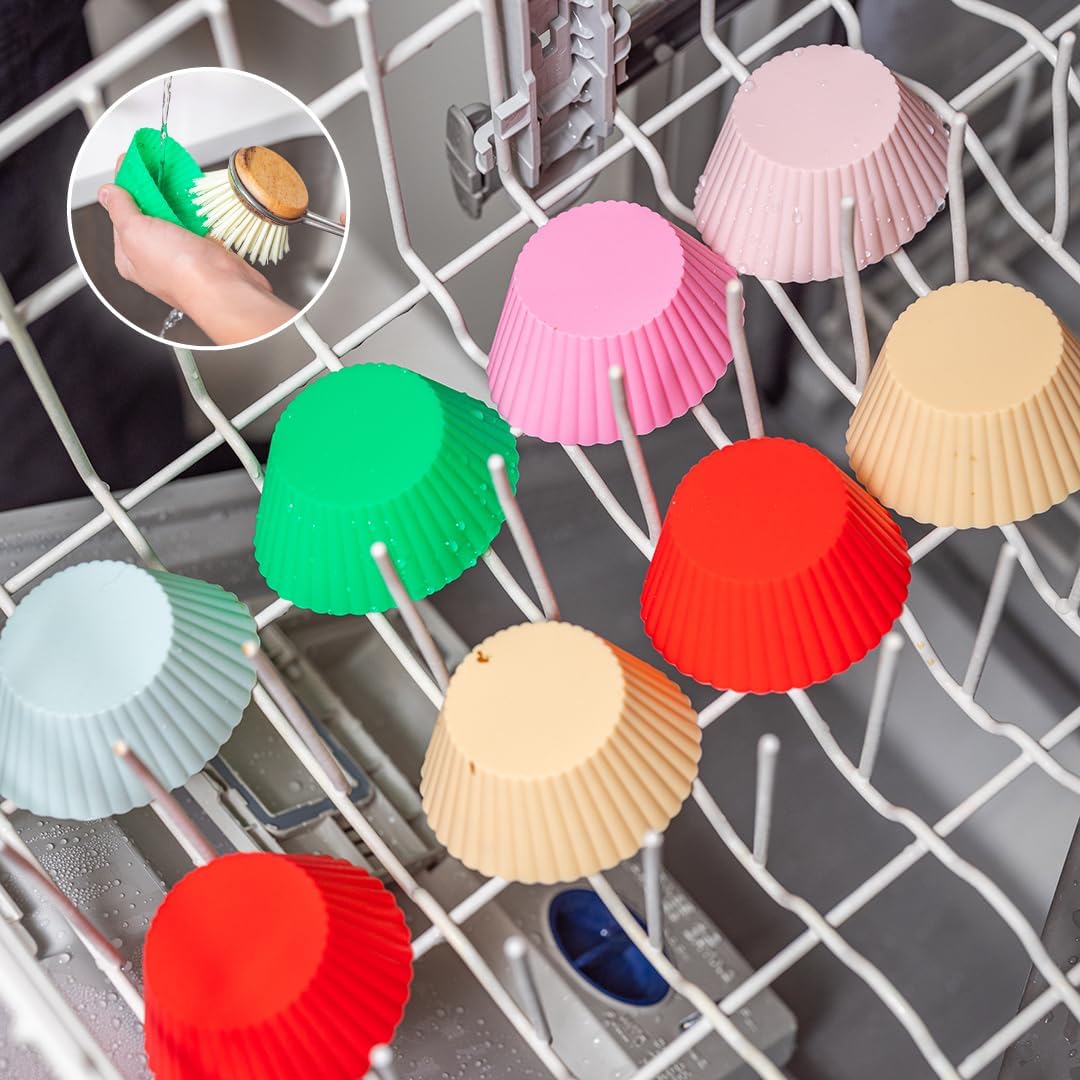 24 Pack Silicone Cupcake Baking Cups - Heavy Duty Cupcake Liners, Non-stick and Dishwasher Safe Silicone Baking Liners, Non-toxic Muffin Liners by Tacken
