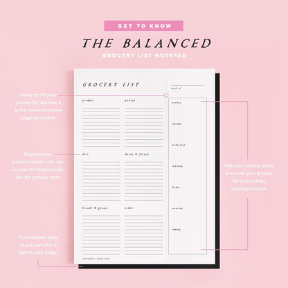 ThreeKin Collective Grocery List & Meal Planner Notepad, 6.5 x 9 Inch, 52 Tear-Off Sheets, Magnetic Back, Weekly Meal Planning & Organized Shopping List Pad
