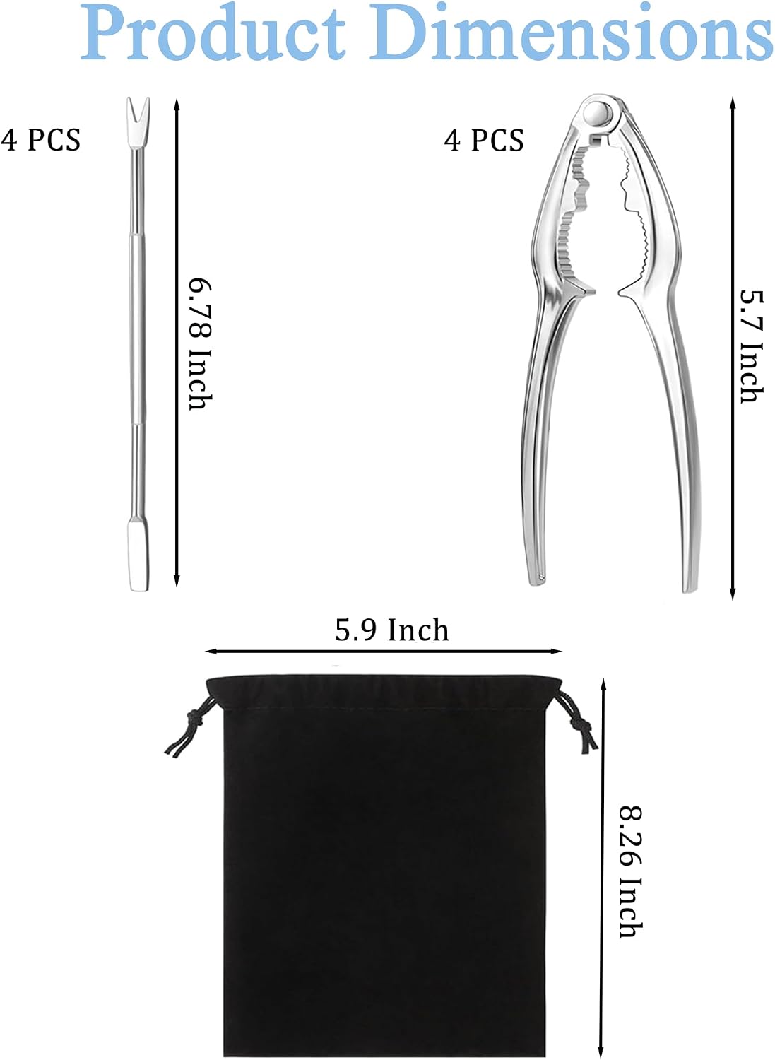 8 Pcs Seafood Tool Set,Crab Crackers and Tools Set,Crab Leg Cracker Tool,4 Crab Leg Crackers, 4 Stainless Steel Crab Forks and 1 Storage Bag,Suitable for Seafood and Various Nuts