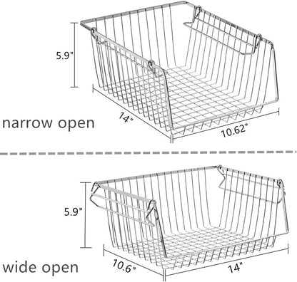 SANNO 14" Stacking Baskets Bin Wire Storage Baskets Organization Farmhouse Scoop Baksket for Pantry, Kitchen, Closets, Bathroom, Cabinets, Kitchen, Narrow, Set of 3