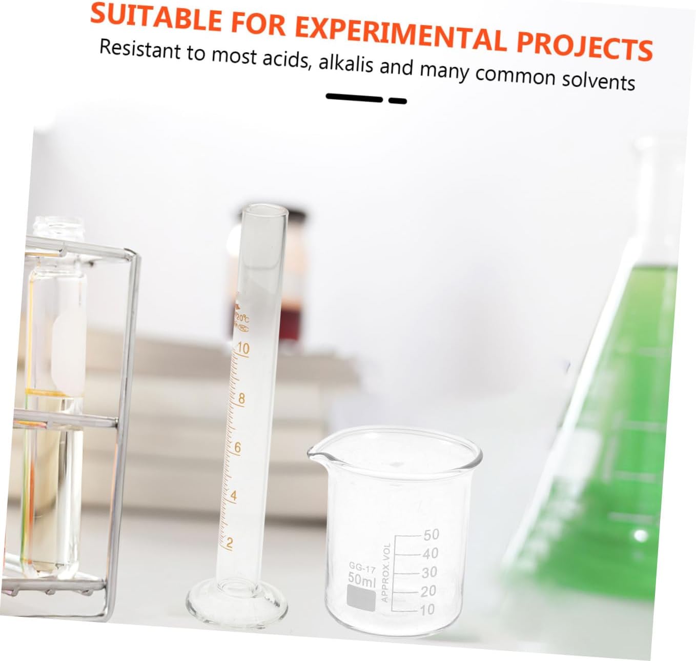 IMIKEYA 3-Piece Scientific Laboratory Tool Set Borosilicate Glass Graduated Cylinder Conical Flask Beaker for Classroom and Home Experiments