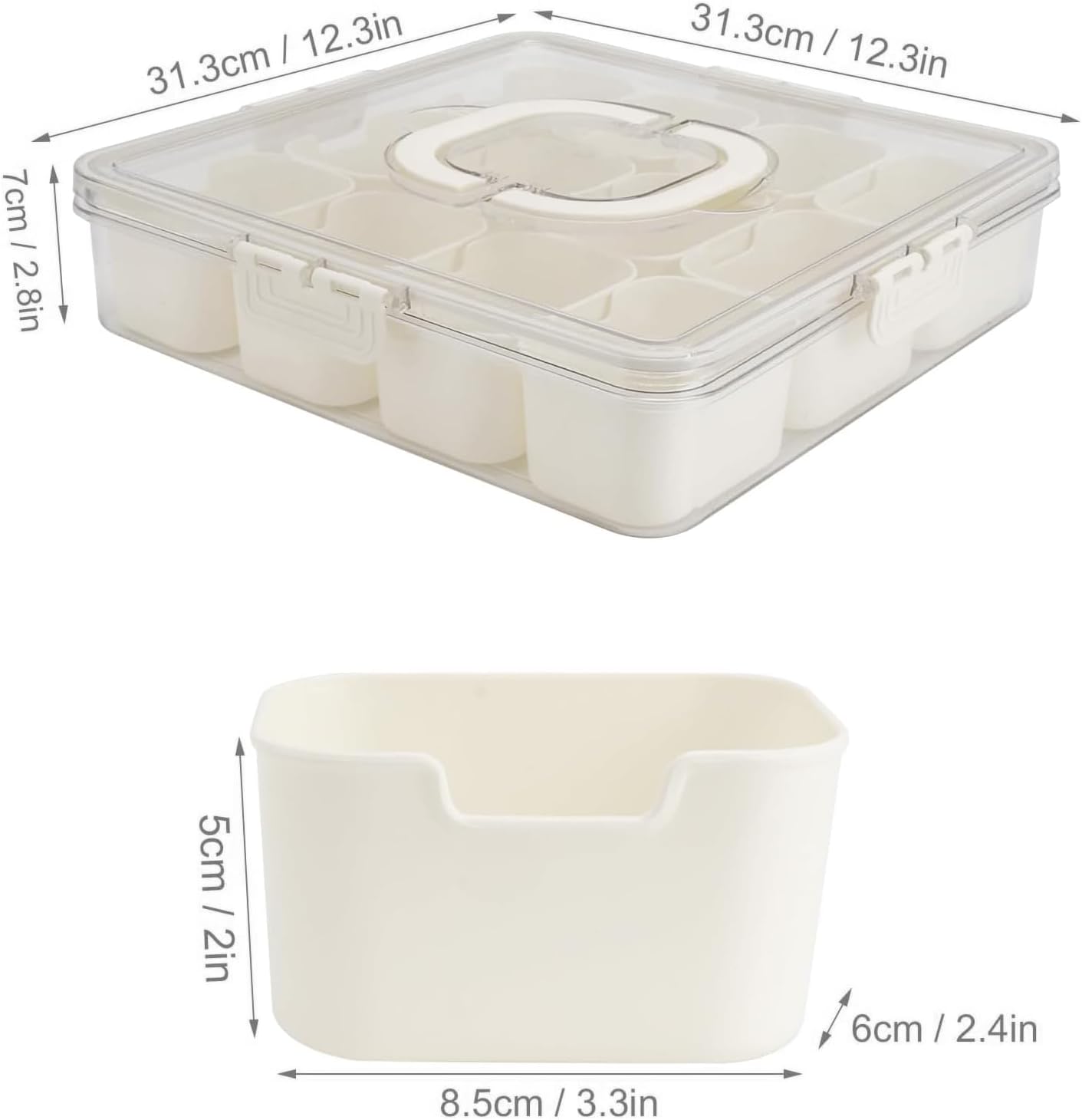 Divided Serving Tray with Lid and Handle,Snack tray Storage Organizer with lid,Portable Snackle Box Charcuterie Container,Snack Platters for Fruit, Nuts, Candy, (2 Pack-12 Compartments)