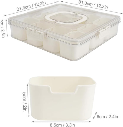 Divided Serving Tray with Lid and Handle,Snack tray Storage Organizer with lid,Portable Snackle Box Charcuterie Container,Snack Platters for Fruit, Nuts, Candy, (2 Pack-12 Compartments)