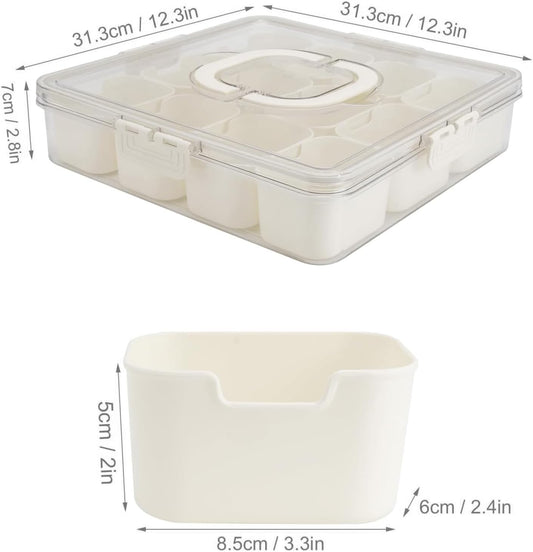 Divided Serving Tray with Lid and Handle,Snack tray Storage Organizer with lid,Portable Snackle Box Charcuterie Container,Snack Platters for Fruit, Nuts, Candy, (2 Pack-12 Compartments)