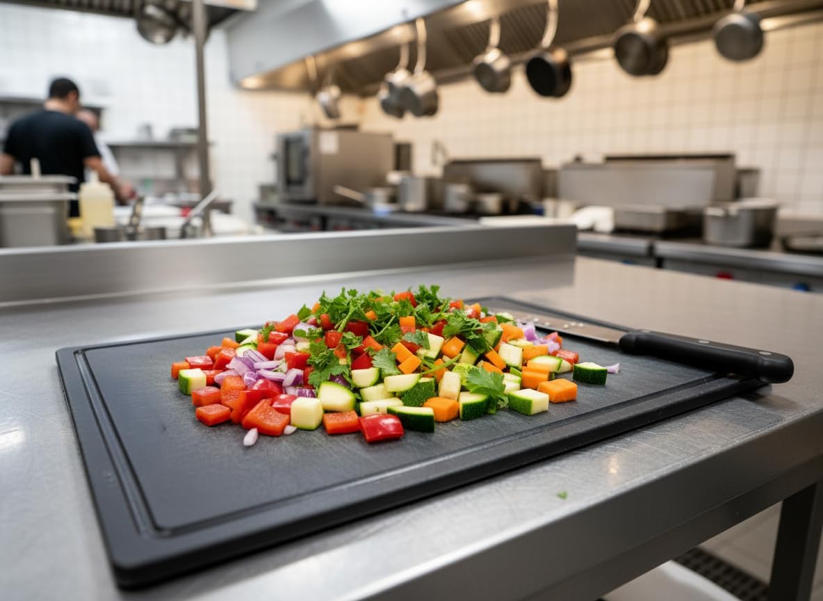 Thirteen Chefs 18x12 White Cutting Board with Groove, 1/2" Thick Plastic
