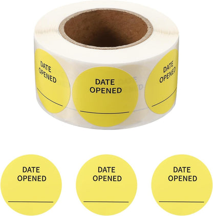PATIKIL 500 Pcs Date Opened Stickers Roll, 1.25 Inch Food Storage Labels Removable Freezer Labels Adhesive Food Labels for Inventory Organized Kitchen Containers, White and Black