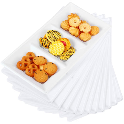 Ziliny 20pcs Black 3 Section Serving Tray Bulk Serving Dish Compartment Appetizer Tray Plastic Dessert Platter Divided Disposable Plate for a Tini Bit Older Party