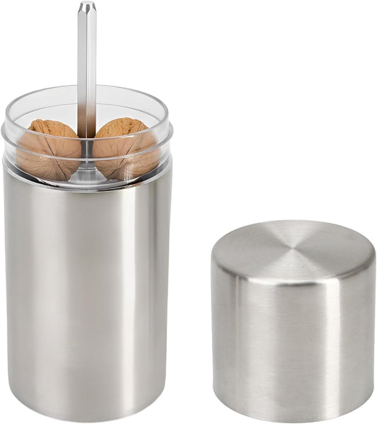 Nutmeg Grinder Mill with Storage Container – Professional Manual Hand Crank Stainless Steel Grater & Sharp Blade Whole Pepper Nut Chopper and Hard Spice Grinder for Ginger, Rock Salt, Peppercorn