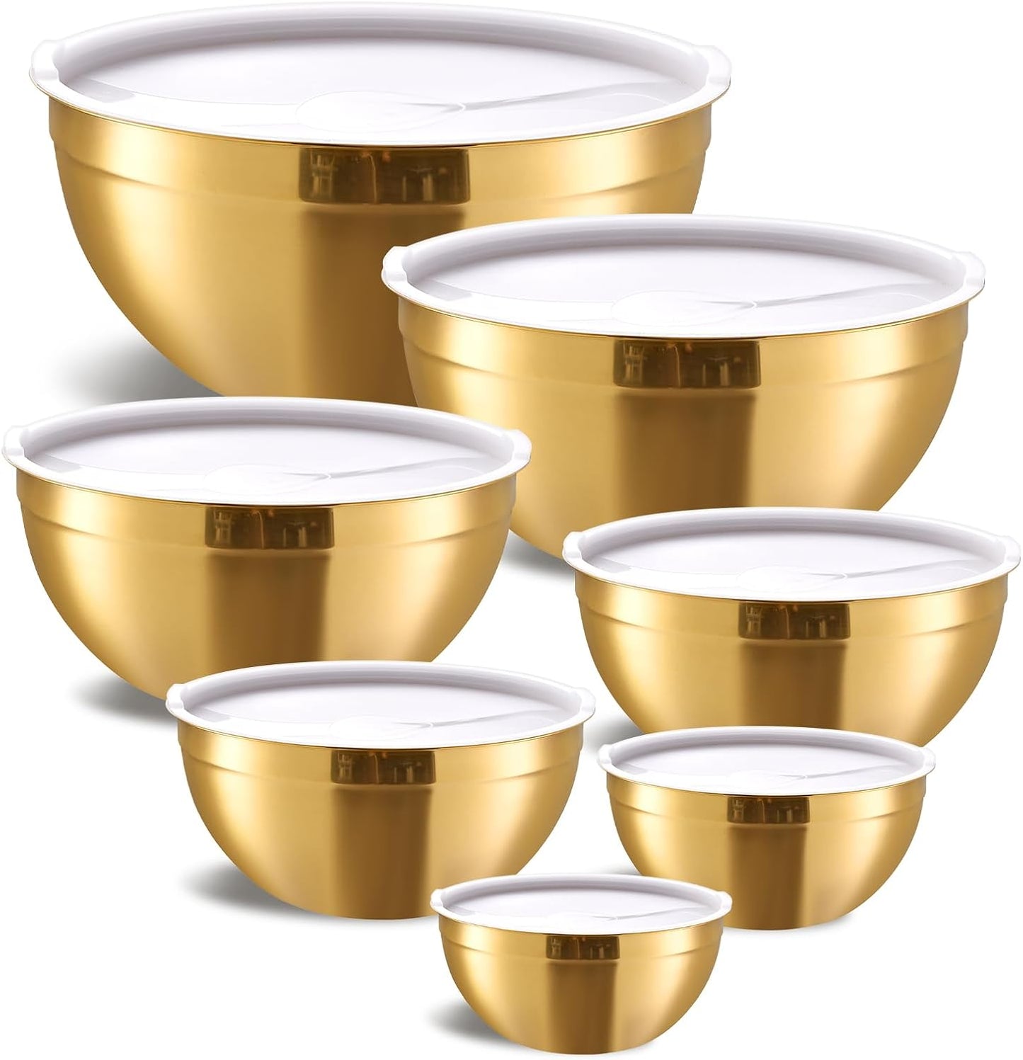 Pink Mixing Bowls with Airtight Lids, Stainless Steel Nesting Mixing Bowls Set of 7, Ideal for Baking, Prepping and Serving Food, Size 7, 3.6, 2.7, 2.1, 1.5, 1.1,0.8 QT, Stackable Design