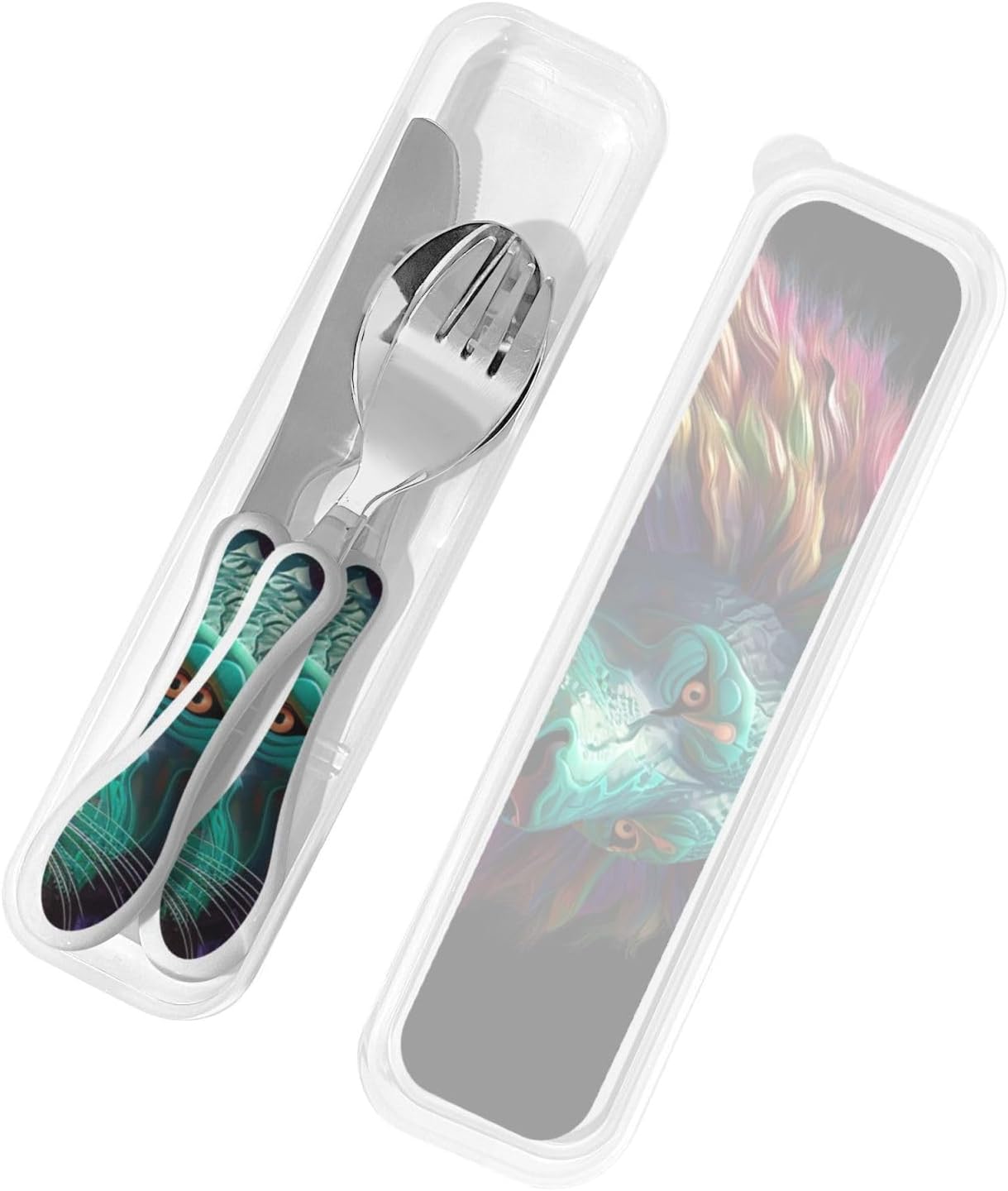 3-Piece Kids Silverware Set With Storage Case, Stainless Steel Reusable Children Safe Knife Spoon Fork Set Parrots On Branches Children Flatware Set For Kids Lunch Box