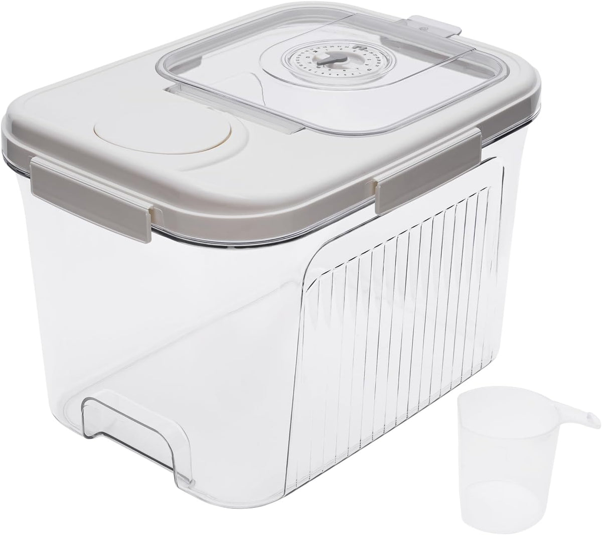 22lb Rice Storage Container with Timer & Measuring Cup, Large Airtight Grain Dispenser White | BPA-Free Pet Food Flour Bin for Kitchen Pantry