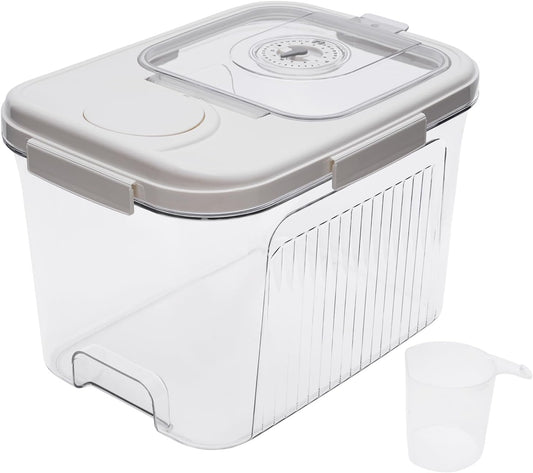 22lb Rice Storage Container with Timer & Measuring Cup, Large Airtight Grain Dispenser White | BPA-Free Pet Food Flour Bin for Kitchen Pantry