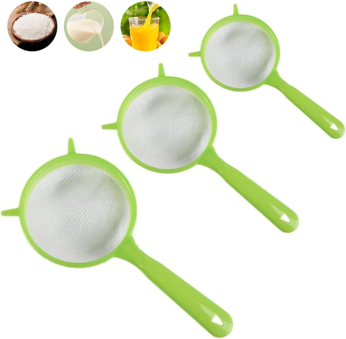 3 Packs Fine Mesh Strainers Plastic Colander Sieve, Green