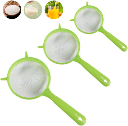 3 Packs Fine Mesh Strainers Plastic Colander Sieve, Green