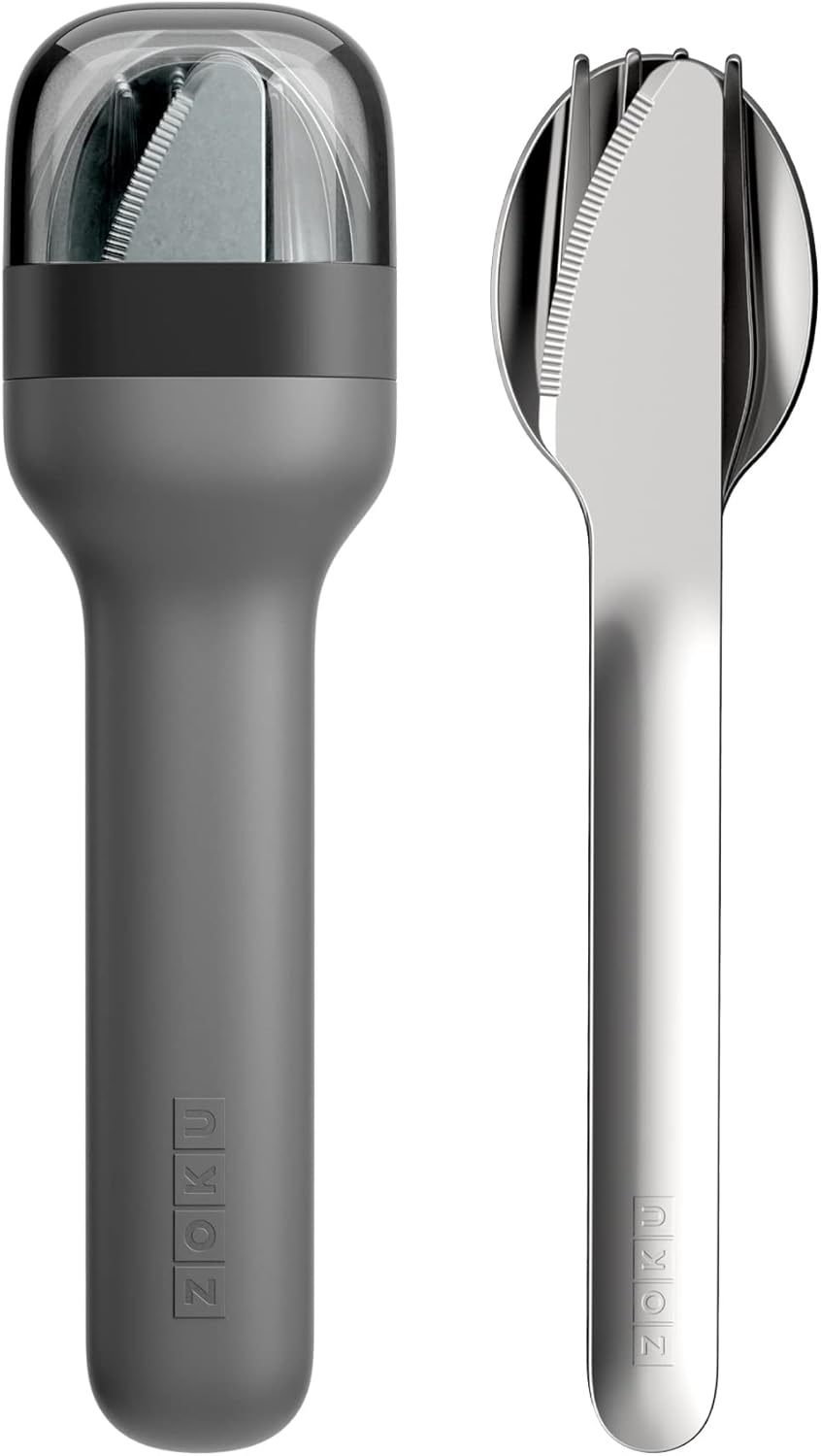 ZOKU Pocket Utensil Set, Blue - Stainless Steel Fork, Knife, and Spoon Nest in Case - Portable Design for Travel, School, Work, Picnics, Camping and Outdoor Home Use