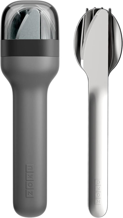 ZOKU Pocket Utensil Set, Blue - Stainless Steel Fork, Knife, and Spoon Nest in Case - Portable Design for Travel, School, Work, Picnics, Camping and Outdoor Home Use