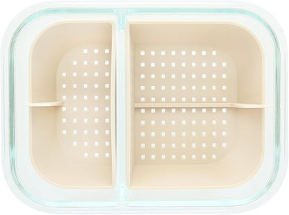 Two Compartment Borosilicate Glass Container Cleaning Tool with Sealable Lid (Full Melt Sand)
