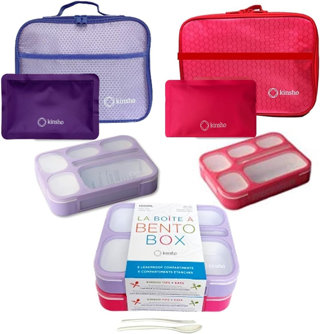 kinsho Lunch Box for Kids Boys Girls - Bento Box Set with Insulated Bag and Ice Pack, 6 Compartment Leak Proof Food Container, BPA-Free, Microwave Safe, Ideal for School & Work, Teal