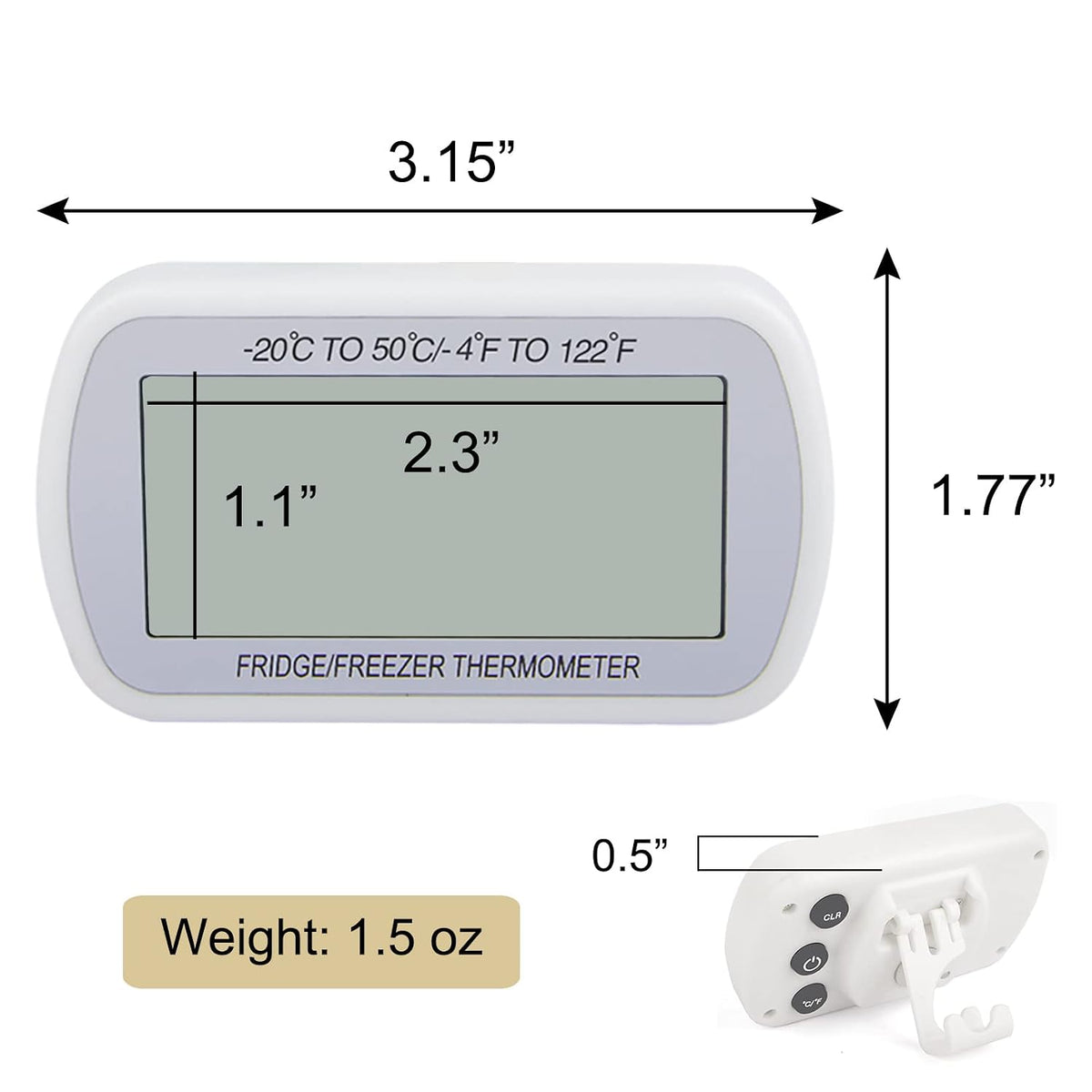 AEVETE Waterproof Digital Refrigerator Freezer Thermometer Large LCD