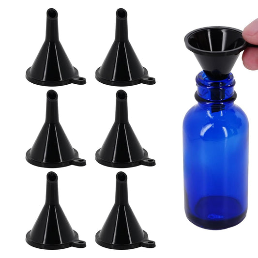 6 Pack Mini Funnel for Lab Bottles, Sand Art, Perfume, Spice, Powder, Essential Oil, Recreational, Kitchen Food Grade Small Plastic (Black, Mini)
