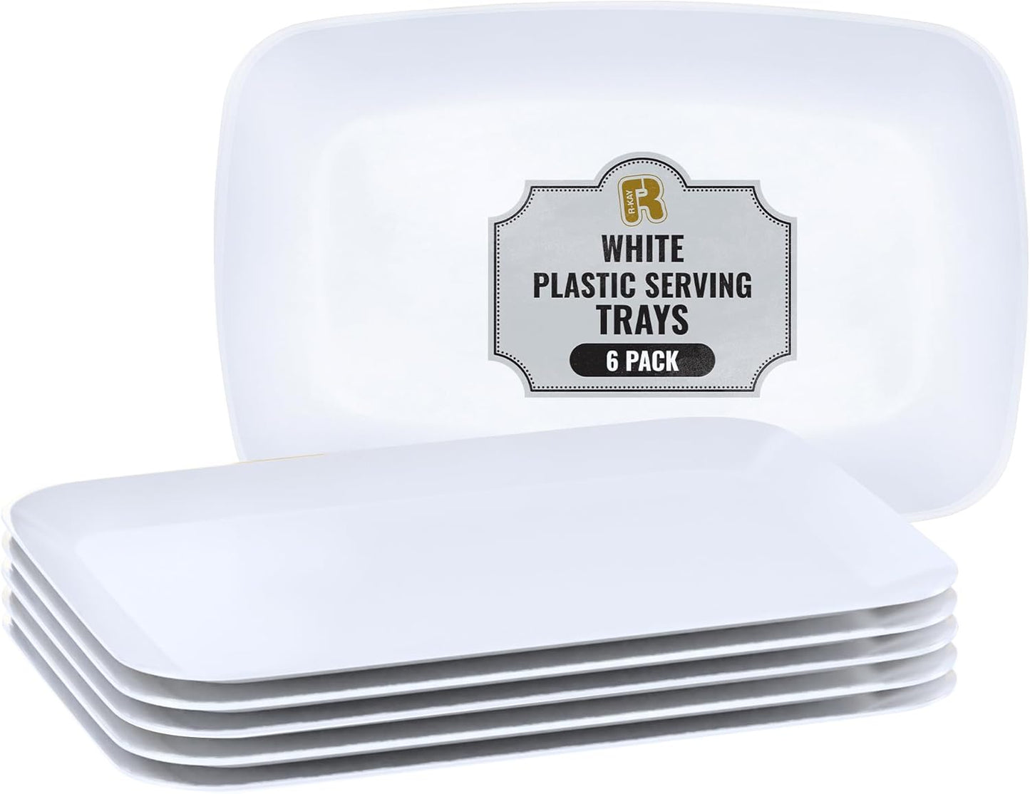 R-kay 6 Pack Clear Plastic Serving Trays For Party, 12.75 x 8.25 In - Heavy Duty Plastic Trays For Food - Rectangular Platters