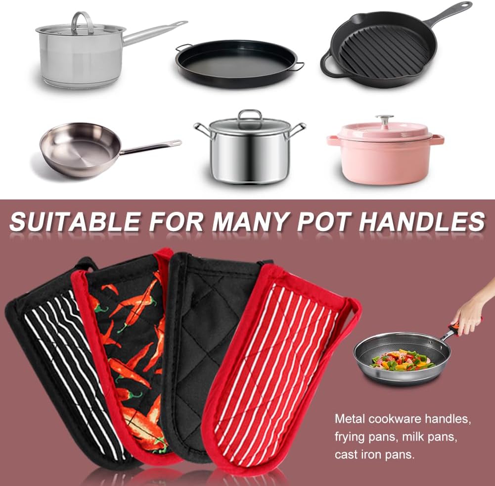 CALIDAKA 4Pcs Pan Handle Sleeve Silicone Hot Handler Holder,Cast Iron Skillet Handle Covers Heat Resistan t Pot Handle Sleeve for Cast Iron Pans,Metal Pots, Griddles Cooking Supplies