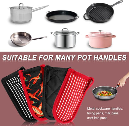 CALIDAKA 4Pcs Pan Handle Sleeve Silicone Hot Handler Holder,Cast Iron Skillet Handle Covers Heat Resistan t Pot Handle Sleeve for Cast Iron Pans,Metal Pots, Griddles Cooking Supplies