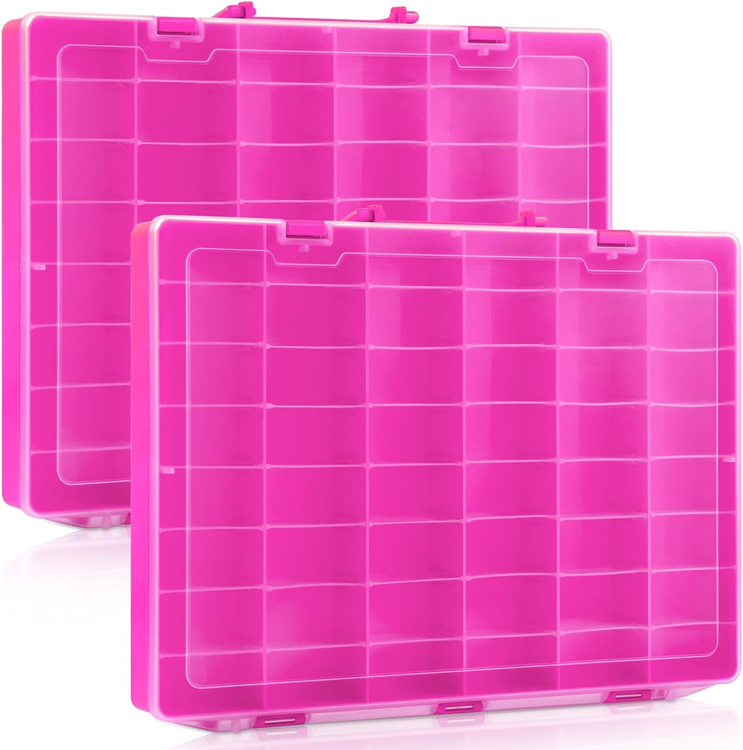 Juexica 2 Pcs Large 48 Grids Plastic Storage Bead Organizer Box, Tackle Box, Compartment Organizer Container with Adjustable Dividers for Jewelry Art Crafts Toys Screw Small Parts(Clear)
